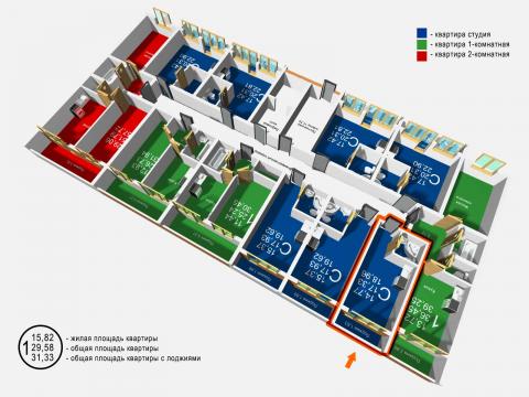 ЖК Сорока 2, квартира студия 18,96 м², план квартиры