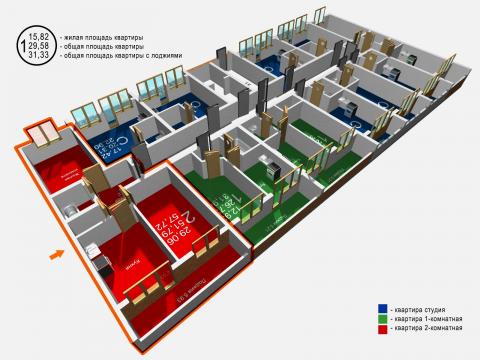 ЖК Сорока 2, 2 комнатная квартира 57,72 м², план квартиры