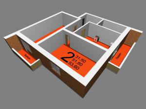 2-комнатная квартира 53,60 м², 3 подъезд, 6 этаж, 3d-план квартиры